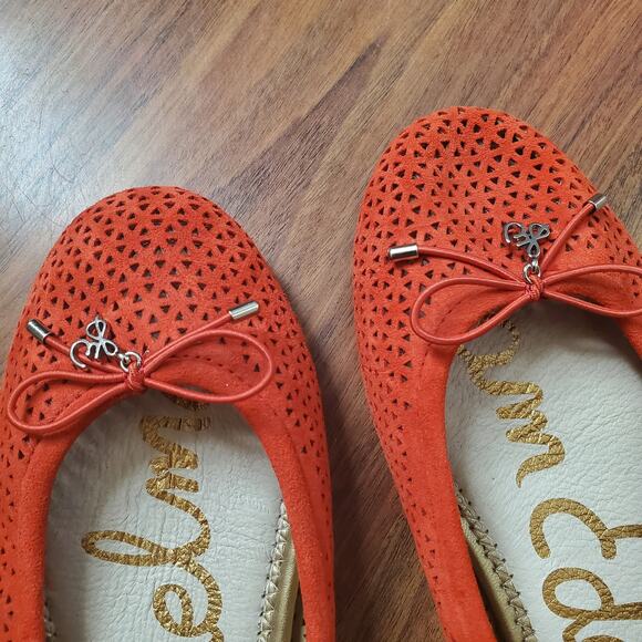 Sam Edelman Felicia Coral Red Laser Cut Out Ballet Flats Women's Size 6 - Picture 6 of 16